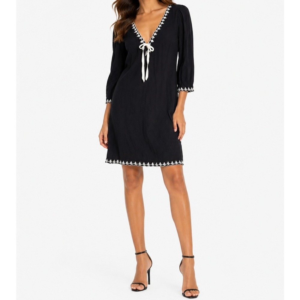 Reformation Posey Dress Black White Embroidered Mini Dress NWT 12